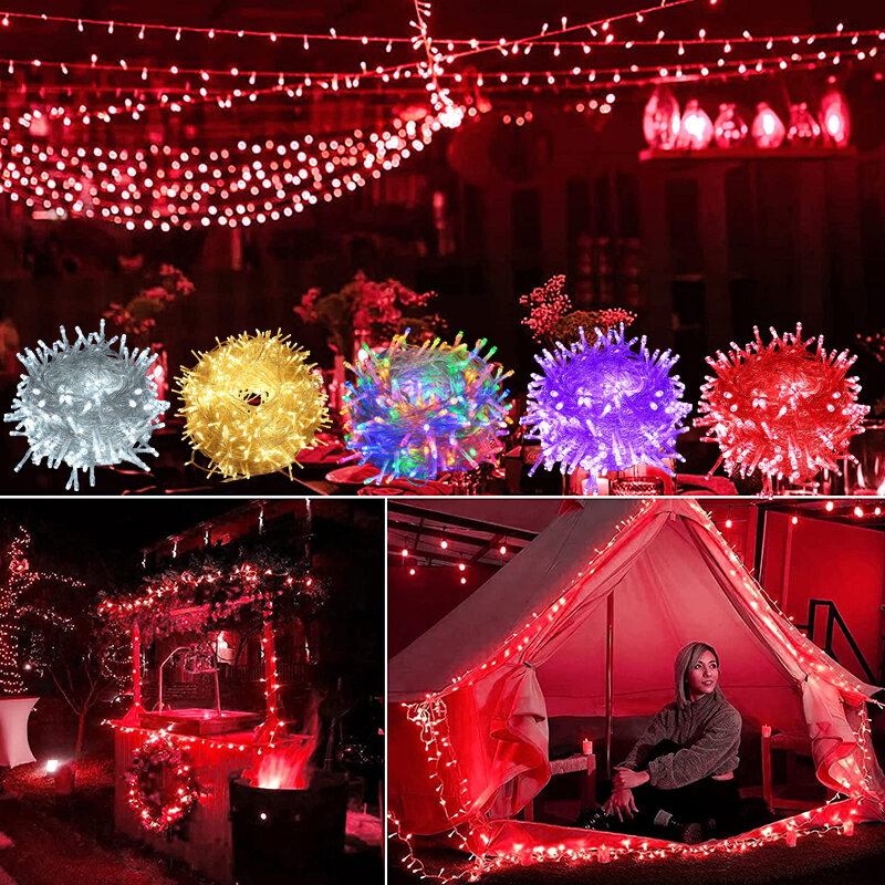 Outdoor LED Christmas Lights, Fairy String Lights para Ano Novo, Feriado, Festa, Feriado, Casamento, Decoração Guirlanda, 5m-100m