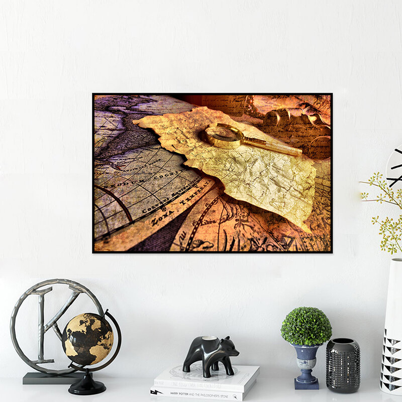 841*594mm Retro Map of The World Horizontal Vinyl Non-woven Painting Wall Art Poster Home Living Room Office Decorative Pictures