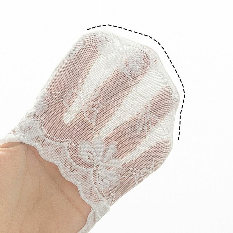 Calcetines de encaje de malla transpirable para mujer, calcetines elásticos suaves de corte bajo, medias invisibles ultrafinas con lazo de flores