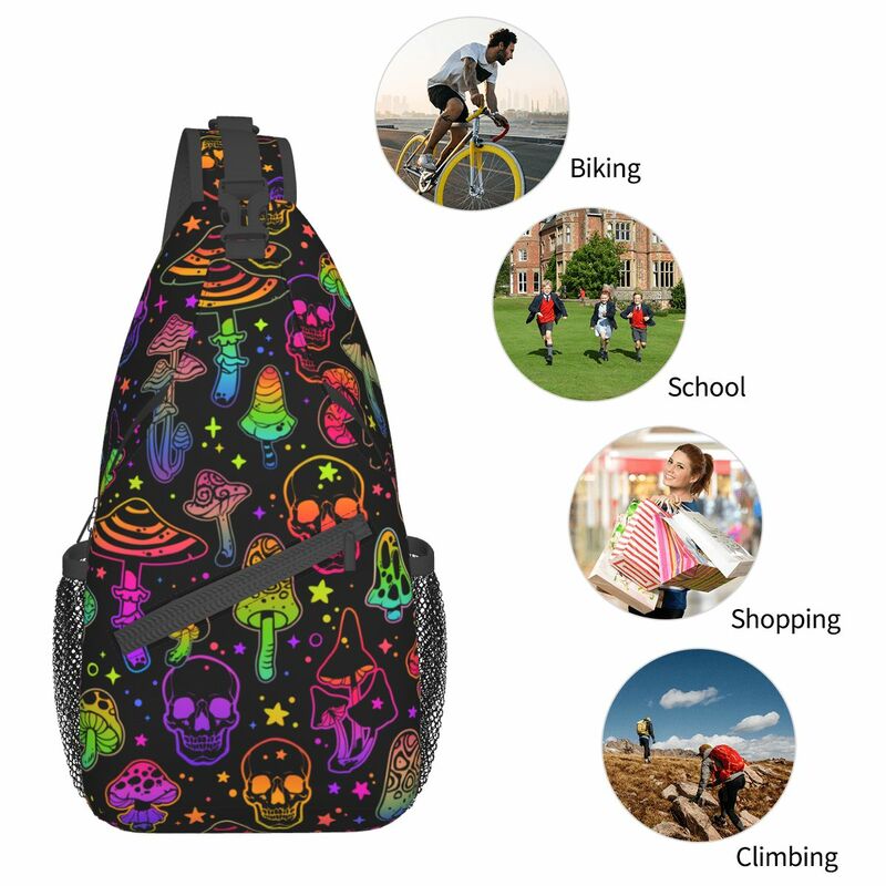 Skull Mushroom Psychedelic Sling Bags Chest Crossbody Shoulder Backpack Hiking Travel Daypacks Aesthetic Mushrooms Men Women Bag