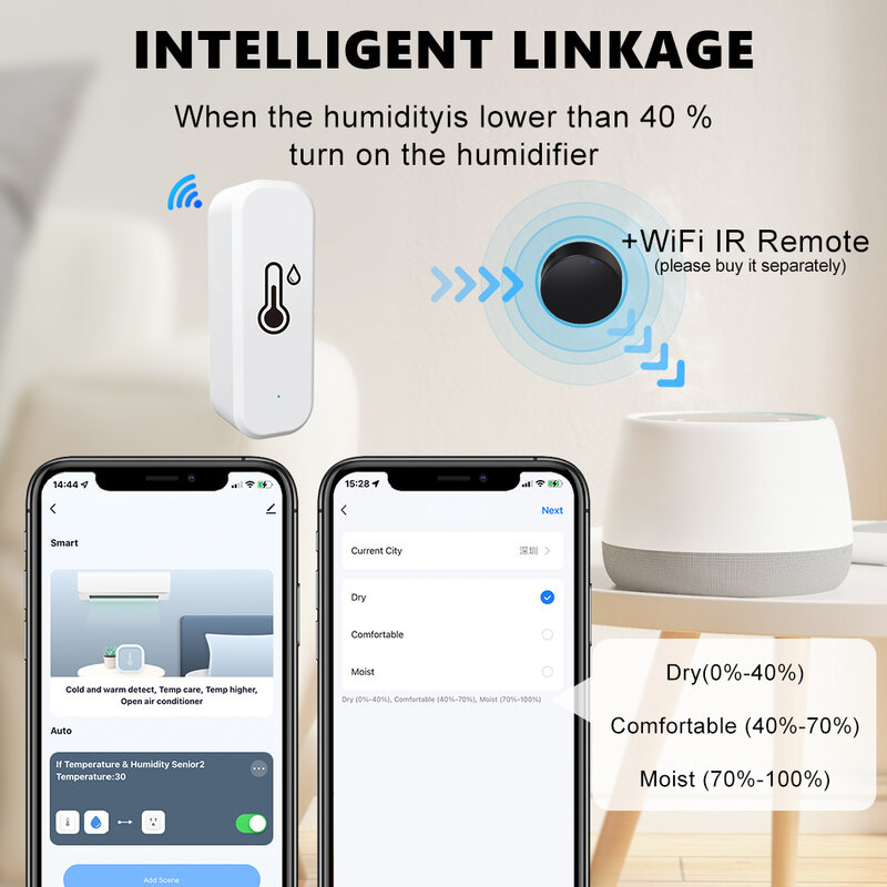Tuya Zigbee-Sensor de temperatura y humedad para el hogar, higrómetro inteligente con WiFi, controlador de monitoreo para interiores, funciona con Alexa y Google Home