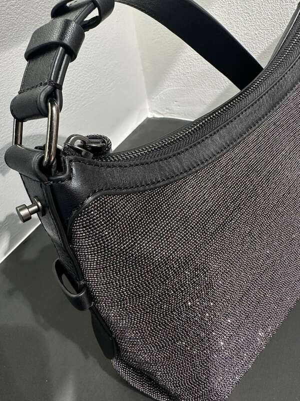 Women's Shoulder Bag Bead Chain Soft Leather Handbag Armpit Bag Shiny Metallic Style Genuine Leather Bag