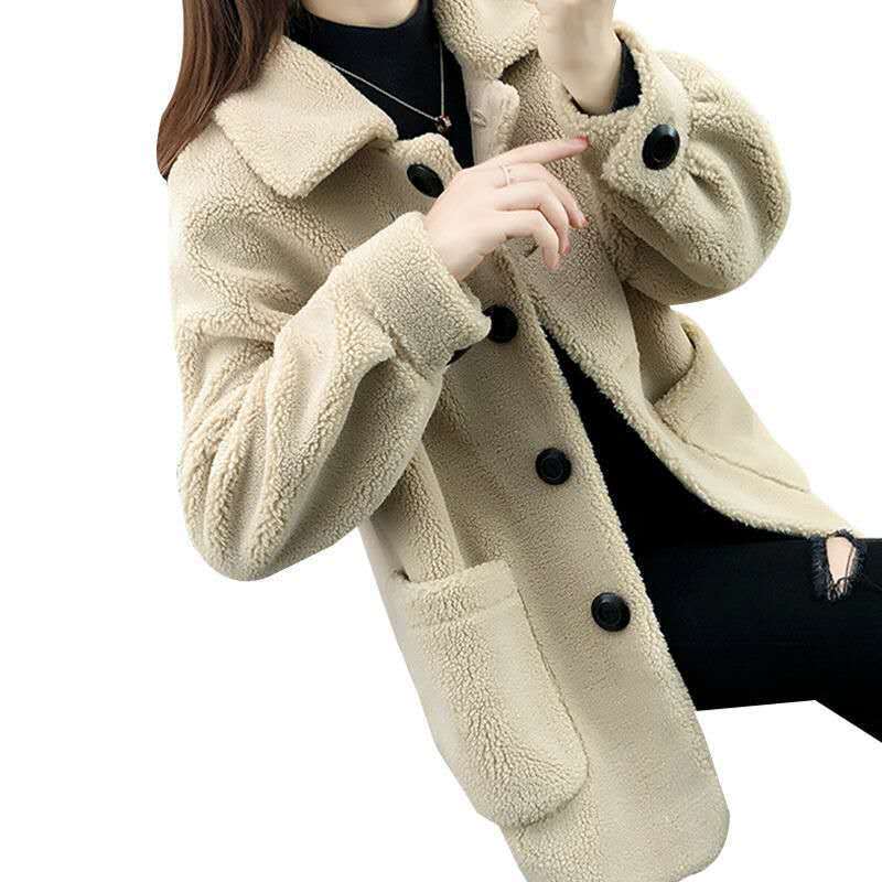 모조 양고기 곡물 양털 재킷 카디건, 패션, 한국어 버전, 느슨한 트렌드, 양털 깎기 모피