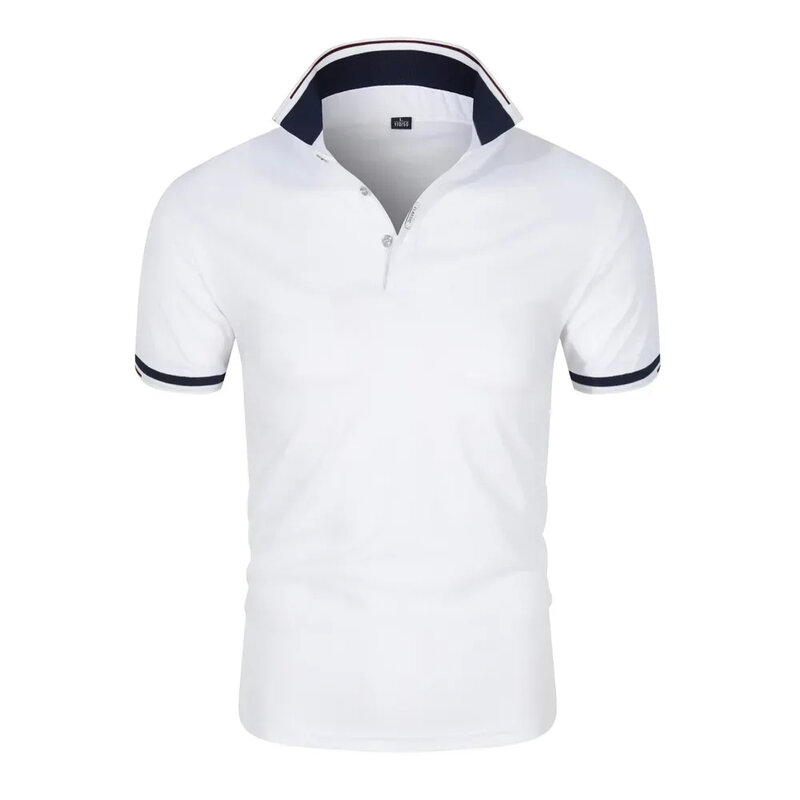 Kaus kerah lengan pendek pria, T-shirt Polo bersirkulasi udara kasual modis Musim Panas 2024