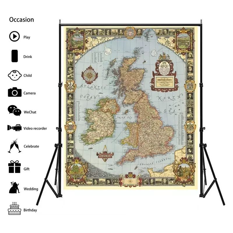 59*84ซม.แผนที่ Kingdom Of Great อังกฤษผ้าใบภาพวาด Unframed โปสเตอร์และพิมพ์ Living Hiasan Dinding Kamar