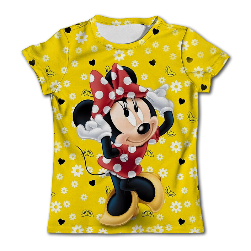 Camiseta Kawaii de Minnie Mouse para niñas, ropa de manga corta para niños, camisetas de dibujos animados, Tops para niños de 3 a 14 años