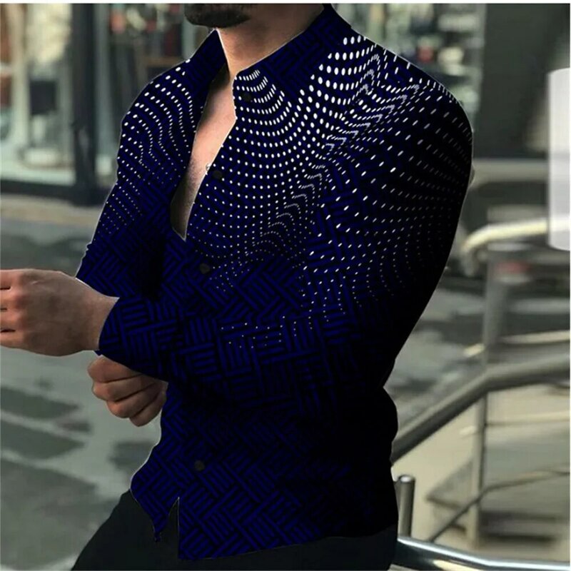 Camisa de manga comprida gradiente para homens, roupas de rua ao ar livre, moda vintage, designer de lazer, novo, 2023