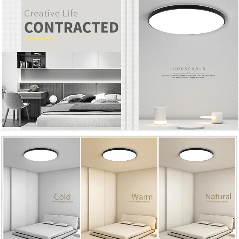 Plafonnier LED circulaire au design moderne, éclairage d'intérieur, luminaire de plafond, idéal pour un salon, une chambre à coucher ou une cuisine, 18/30/40/72W, 220V