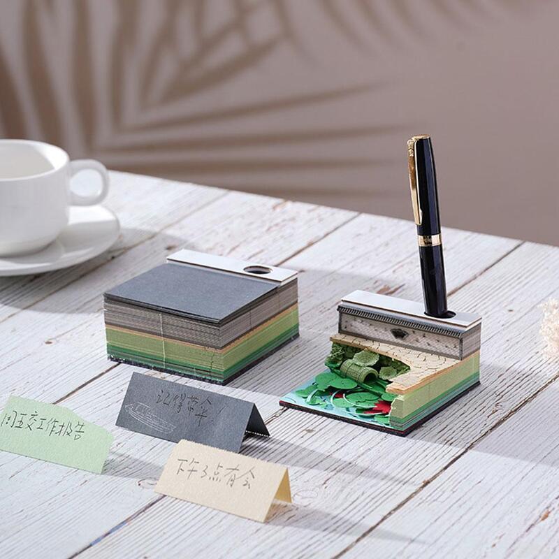 3d Memo Pad Mini Boomhut Model Papier Snijwerk Kunst Plakbriefjes Voor Kantoordecoratie Pennenhouder Hoogwaardige Doe-Het-Zelf Decoratieve Geschenken