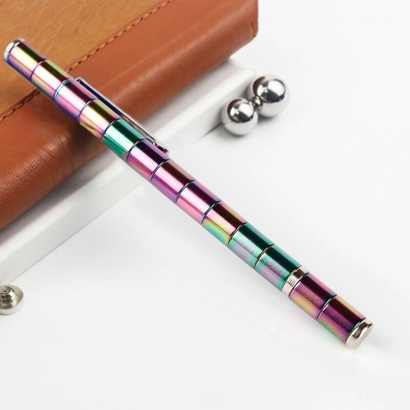 Multifuncional Deformable Metal Pen, Descompressão Magnet Writing Pen, Eliminar a pressão Fidget para Desk, Brinquedos Presente