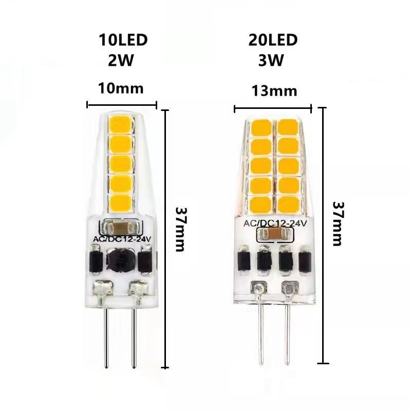 Lampu halogen Mini LED, 2/5/10 buah G4 AC/DC 12V daya rendah 1.2W 1.4W 2W 3W efisiensi bercahaya tinggi dapat mengganti 20W 50W