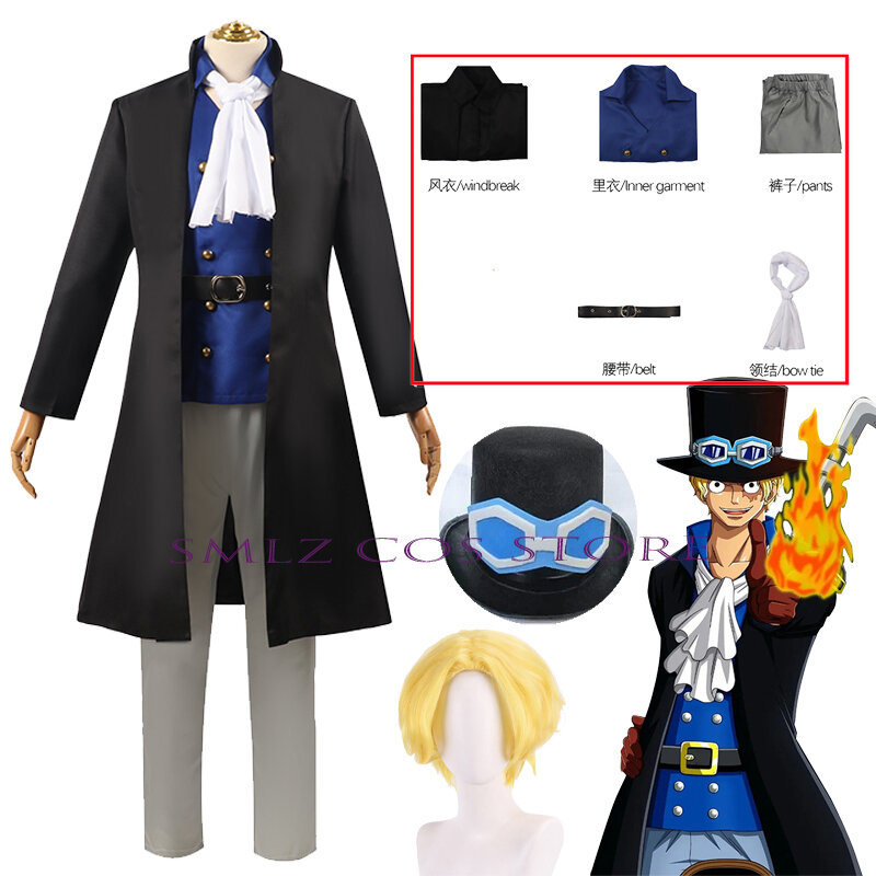 Smlz Cos Anime Cosplay Uniform Sabo Cosplay Costume Suit Trench Hat Wig Set Halloween Outfit for Men