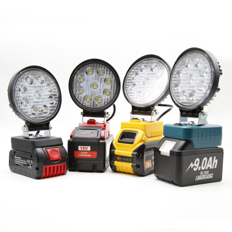 리튬 이온 배터리 LED 작업등 손전등, 휴대용 비상 플러드 램프, 캠핑 램프, Makita, Dewalt, Milwaukee, Bosch, 18V