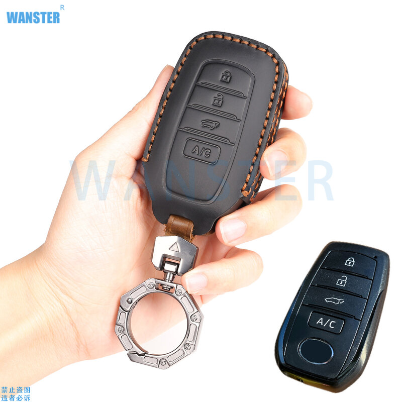 4 Bottons Leather Car Key Case Cover Keychain for Toyota BZ4X COROLLA CROSS 2022 942B 14th Crown Royal Saloon Accessories A/C AC