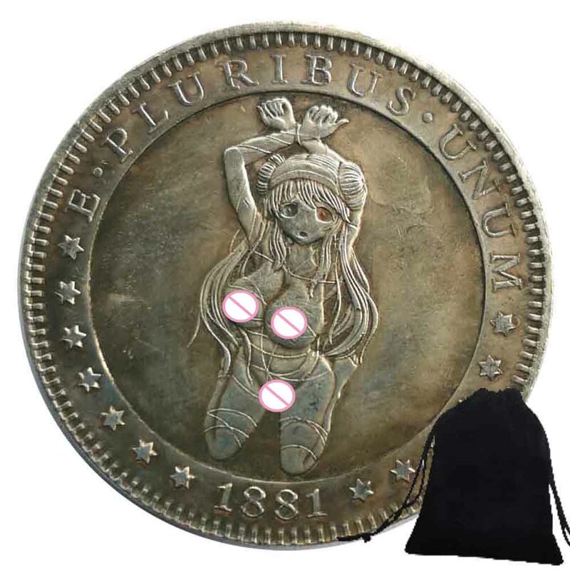 Moneda de bolsillo divertida de buena suerte para niñas, moneda conmemorativa de la suerte, bolsa de regalo, arte de elevación de manos, club nocturno de lujo, pareja