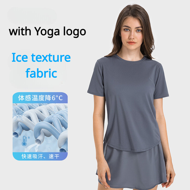 AL T-Shirt Ice Cool Fabric Sports Shorts Yoga Clothes Slim Running Fitness Clothes Quick-drying Workout Top for Women Comfort