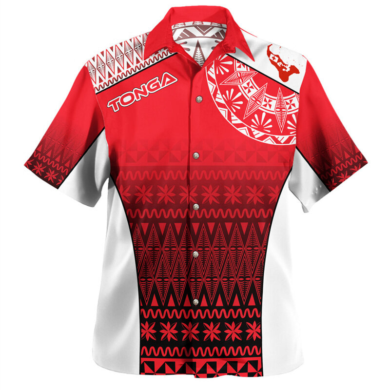 Camisas con estampado 3D de la bandera nacional del Reino de Tonga para hombres, camisas cortas con estampado de emblema de Tonga, abrigo de brazo, ropa Harajuku
