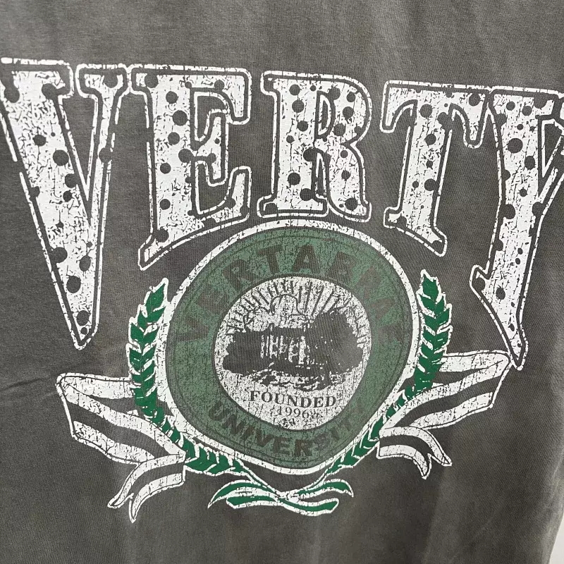 Heavy Fabric Cotton Classic Cracked Logo Print Vertabrae T Shirt Men Women Hip Hop Vintage Washed Black Oversized T-Shirt Tee