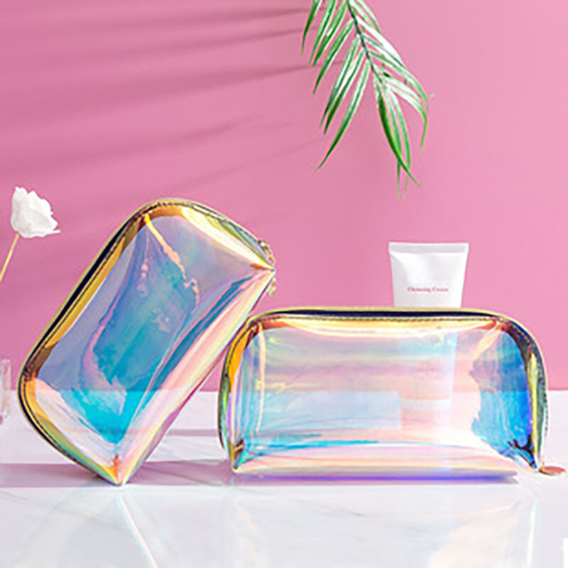 Bolsa de cosméticos láser transparente de fantasía, bolsa de almacenamiento portátil avanzada, bolsa de lavado multifuncional, 1 unidad