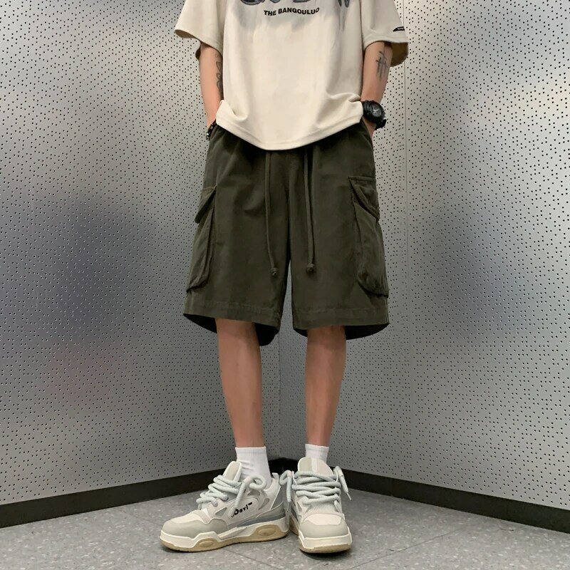 Summer Korean Trendy Big Pocket Cargo Shorts Men Clothing Japanese Streetwear High Quality Casual Baggy Shorts Harajuku E167