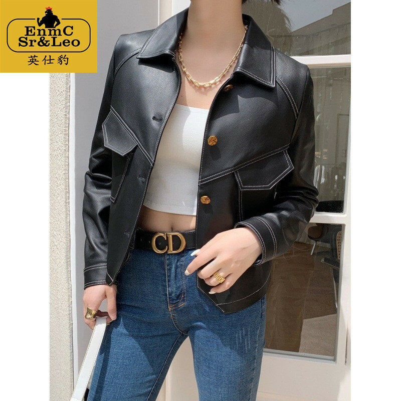 2024 Women's New Pu Leather Clothing Women's Short Fashion Large Pocket Casual Leather Clothing