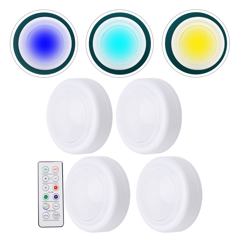 4 Pcs Remote Control Night Light Cabinet Lights Operated Kitchen under Cabinet LED