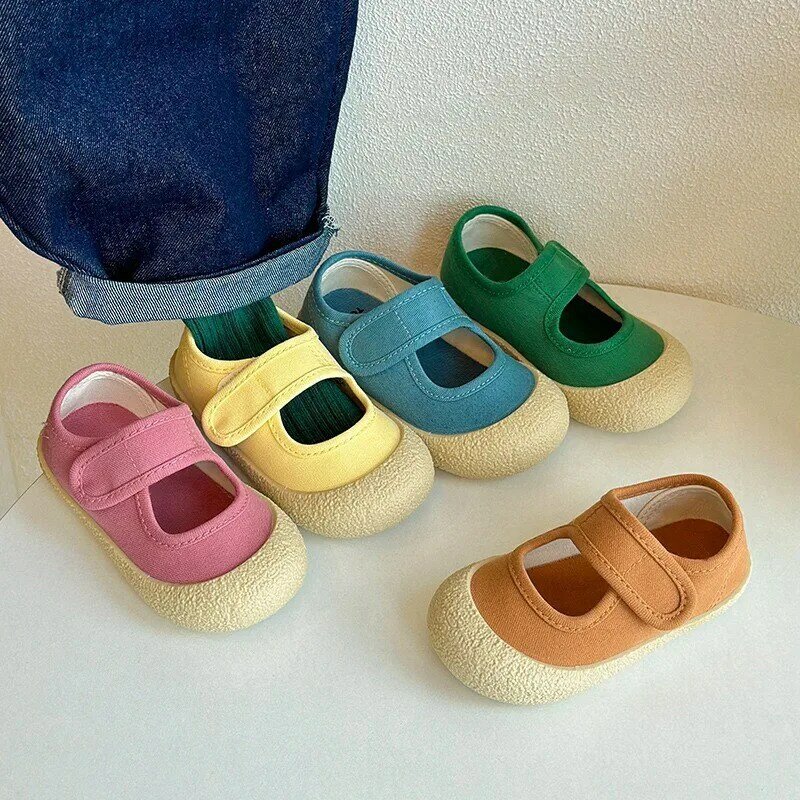 Children's Canvas Shoes Spring and autumn New boys girls Shallow Mouth Ladle Shoes soft soles candy color baby indoor Shoe XZ266
