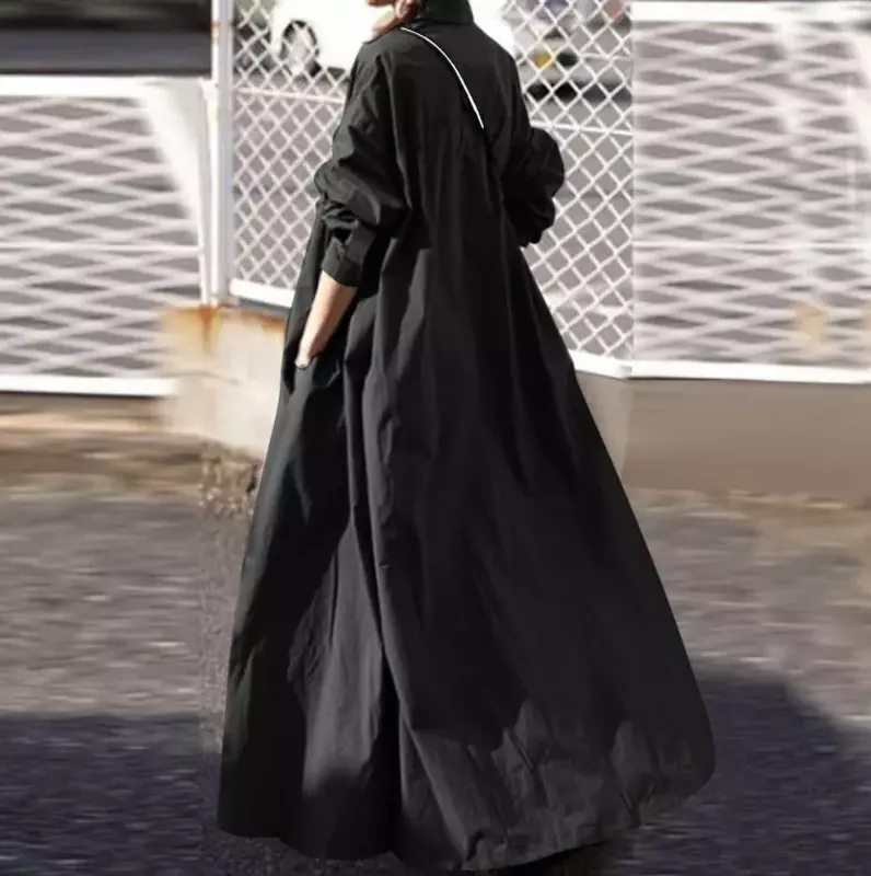 2024 nowa spódnica damska uliczna jednolity kolor słodki Retro z długim rękawem z kołnierzem luźna, w stylu Swing jednolita sukienka YBF10-3
