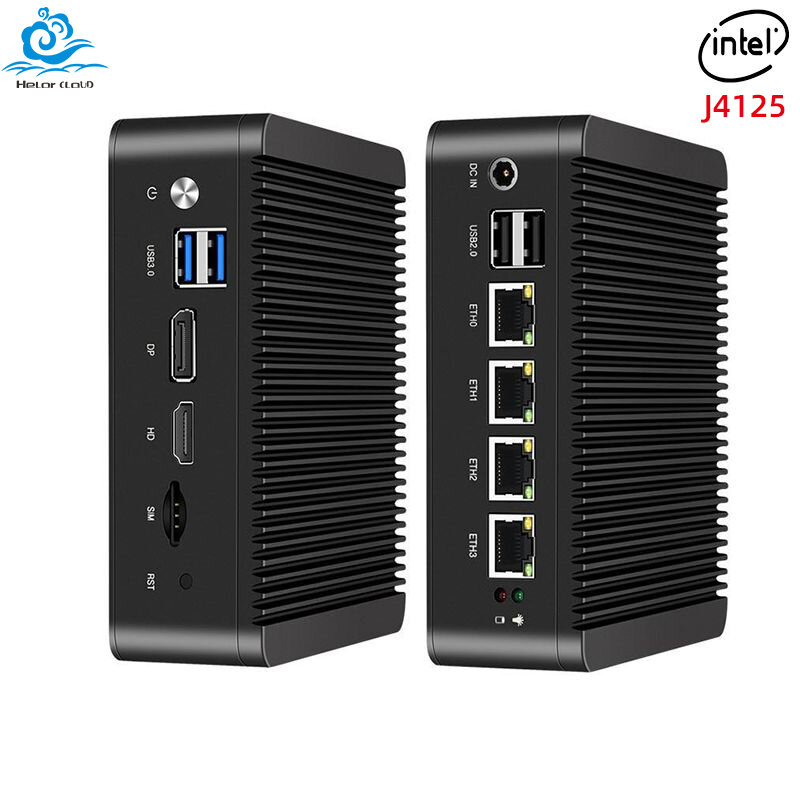 Mini PC Fanless Intel Celeron, J4125, Windows 10 Firewall, Pfsense, Linux, Ubuntu, Soft Router, Opnsense, PVE, ESXI