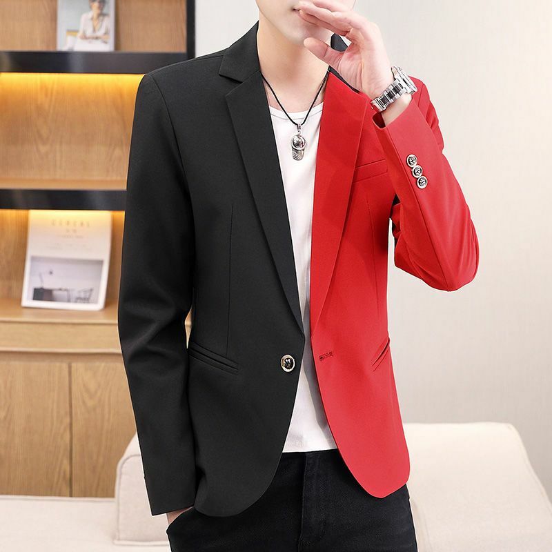 Jaqueta masculina da moda para homens jovens, terno curto bonito, slim fit, tops yin e yang, combinações de cores da moda