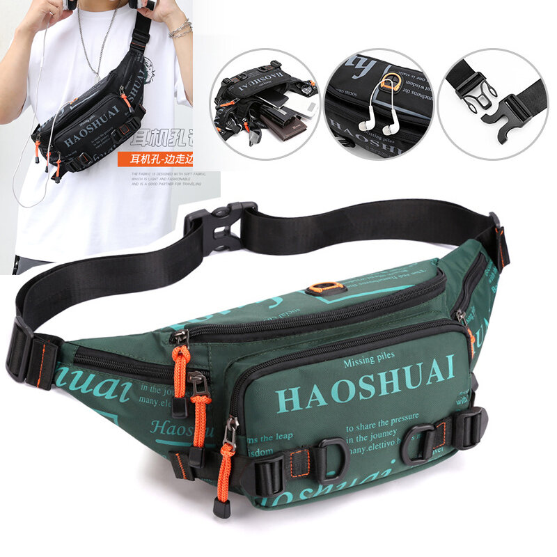High Quality Nylon Fanny Pack Sling Chest Bum Bag for Men Waterproof Multi-purpose Travel Male Hip Belt Waist Pack Bags Running