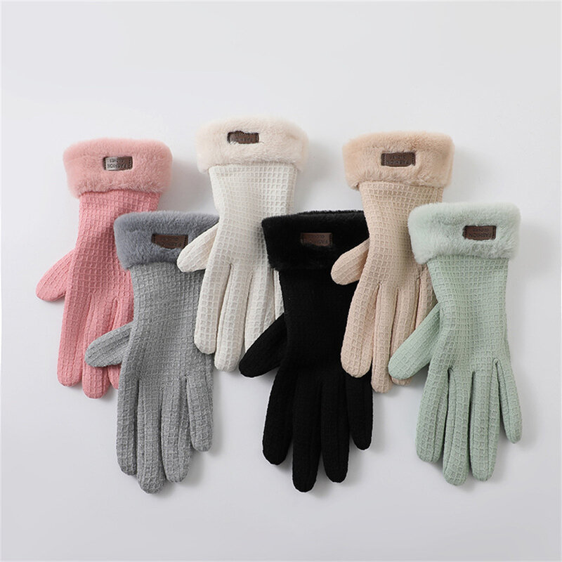 Новые плюшевые зимние женские перчатки, варежки с закрытыми пальцами, модные милые пушистые теплые варежки, женские спортивные перчатки для улицы, сенсорные, 2023