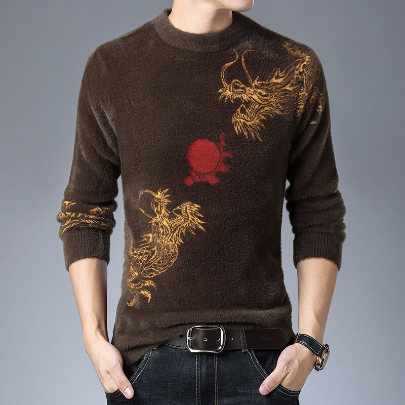 Diao Plush Sweater Round Neck Men's Bottom Sweater, Winter Trend, Fashionable Slim Fit, Plush and Thickened Warm Top