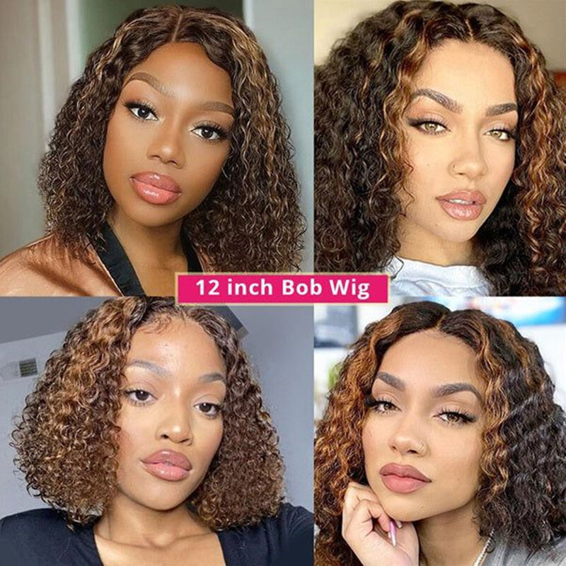 Highlight Curly Bob Wig Human Hair For Women Pre Plucked Raw Highlight Bob Wig Water Wave 13X6 13X4 Lace Frontal Wig