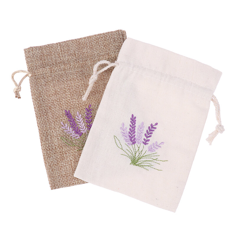 1 buah kantong Lavender bunga kering tas Aroma bordir Lavender kantong katun rami biji tas aromaterapi