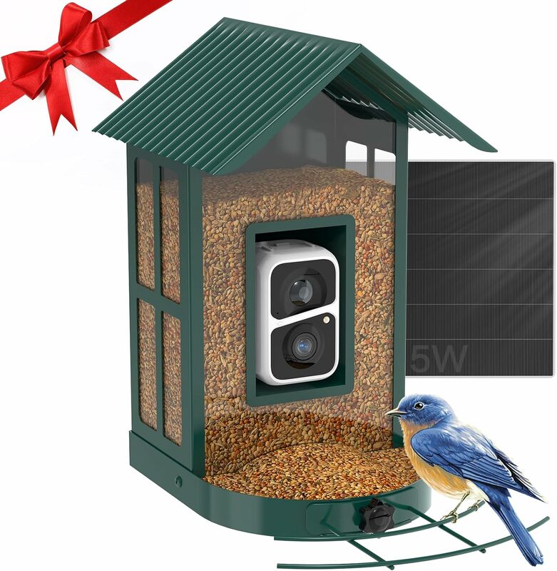 Солиом®Металлическая камера-кормушка для птиц BF08 с интеллектуальным распознаванием птиц AI, камера наблюдения за дикими птицами, живым просмотром, мгновенное уведомление