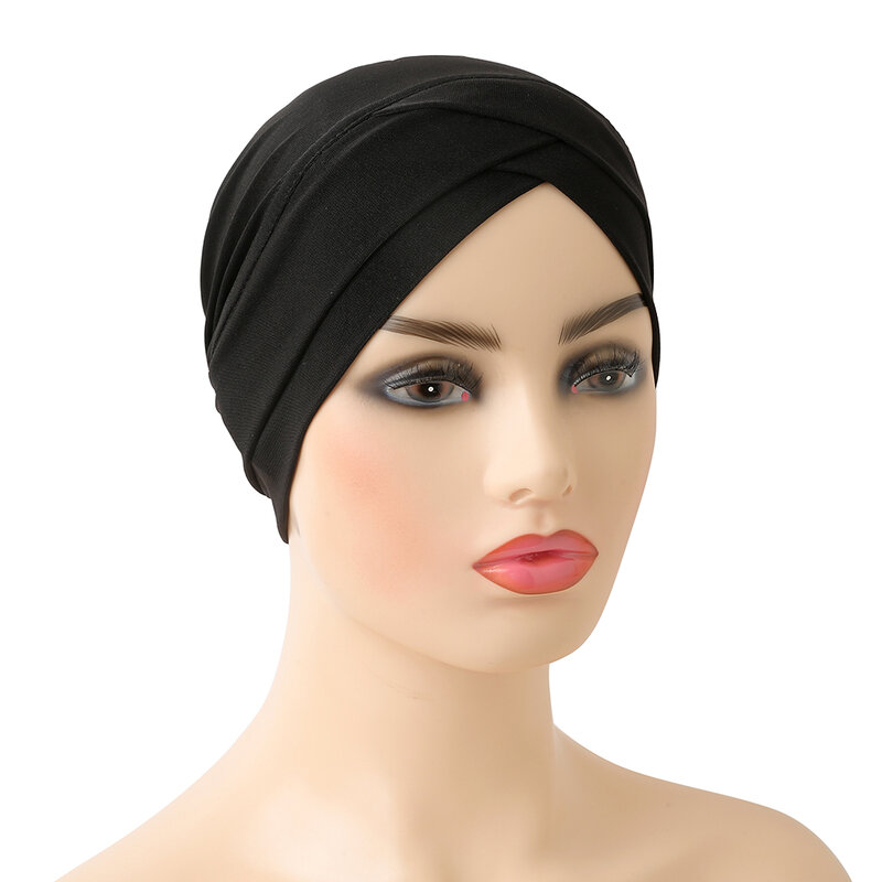 Gorro de turbante elástico para mujer, Hijab de algodón cruzado, suave, a la moda, de alta calidad