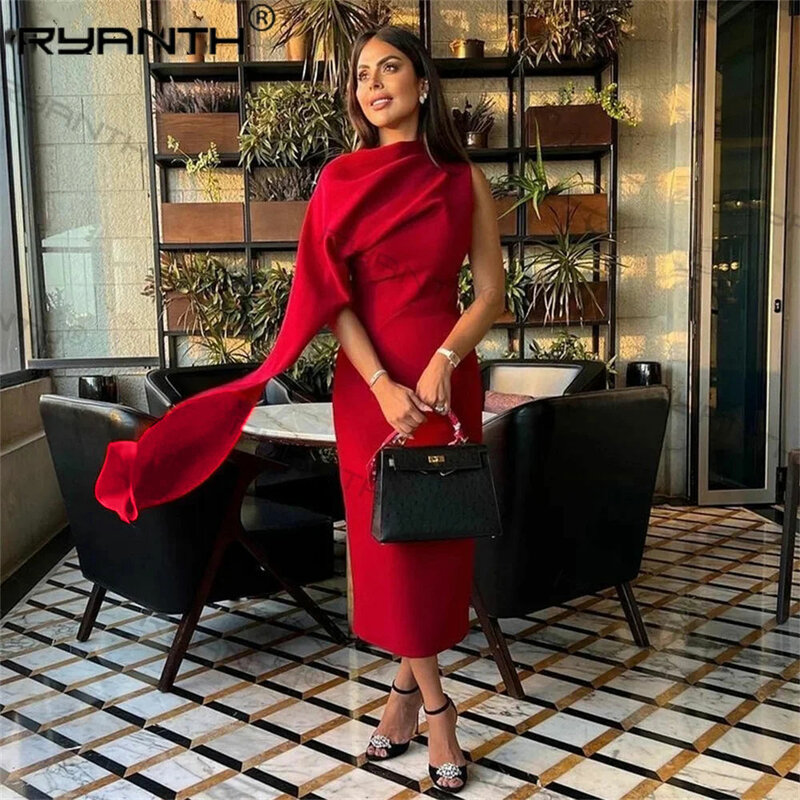 Vestido vintage vermelho de cetim, vestido sereia com o pescoço, vestido elegante para mulheres, vestido celebridade Arábia Saudita, Ryanth Vintage
