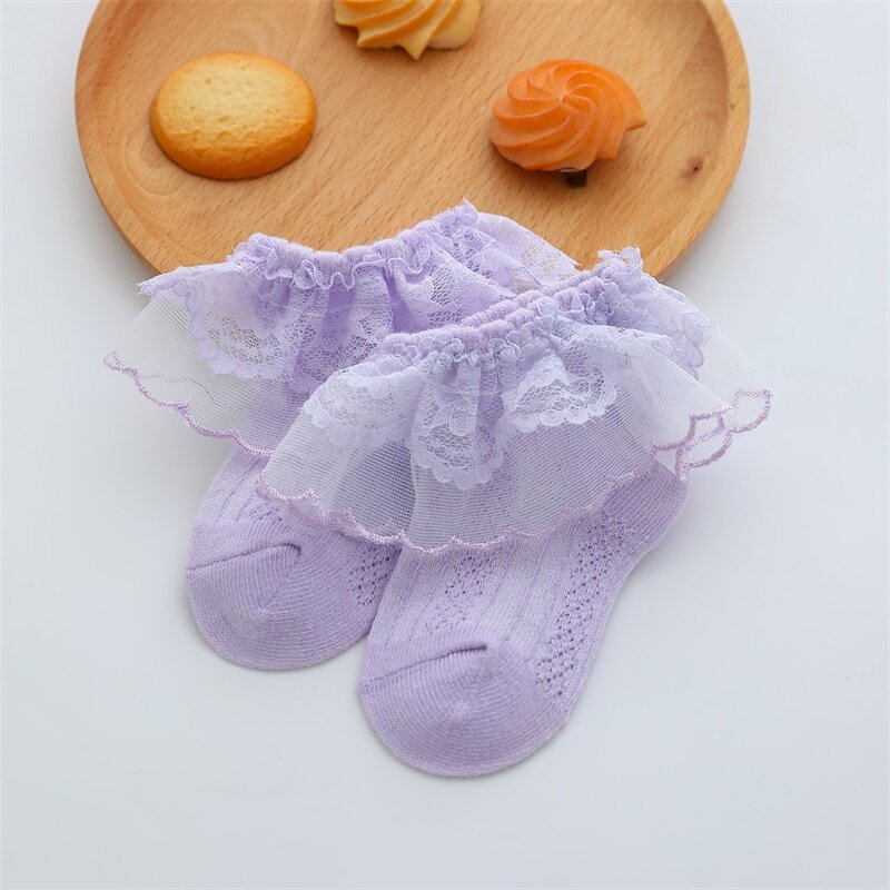 Kaus kaki Princess Anak bayi perempuan, Kaos Kaki elastis renda jaring kerut tambal sulam bersirkulasi untuk balita bayi