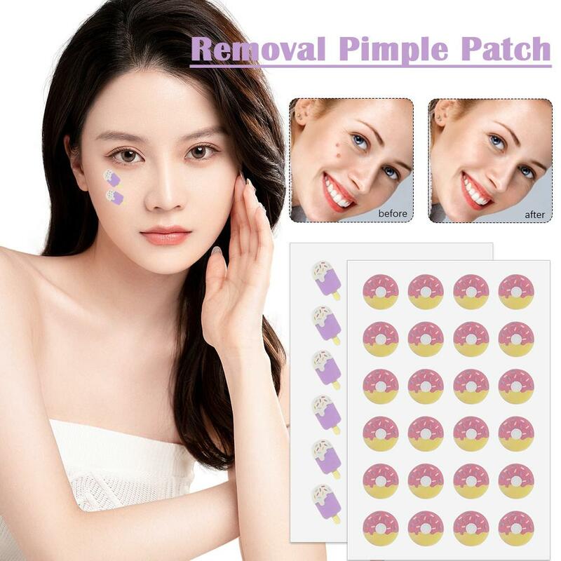 24 PCS Cupcake Ice Cream Donuts Acne Pimple Patch Invisible Dessert Theme Acne Patches For Face Zit Dots Stickers