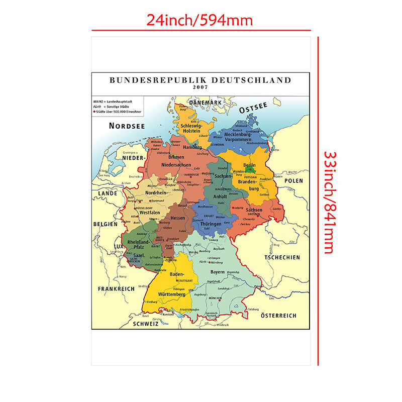 59*84Cm Peta Jerman Ukuran Kecil Peta Non-woven Kanvas Lukisan Dinding Dekoratif Cetak Dibingkai Poster Dekorasi Rumah