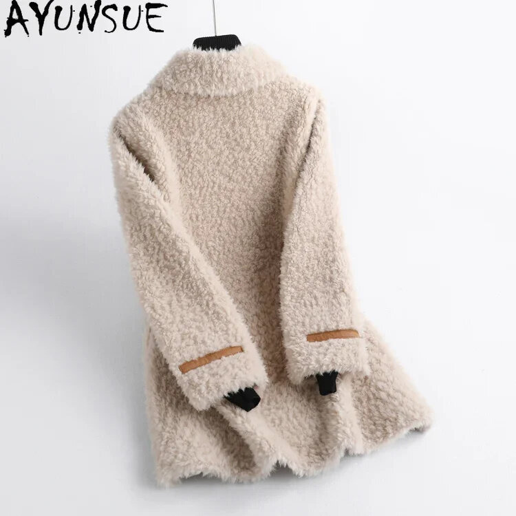 Ayunsue-女性のカジュアルなシングルブレストファーコート,羊毛刈り機ジャケット,100% ウール,秋冬,新品,2024