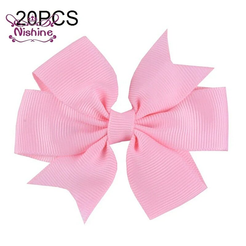 Nishine 20pcs/lot Grosgrain Ribbon Bows with Clips Baby Girls Bowknot Hairpins Children Photo Props Gifts Headwear Accessories