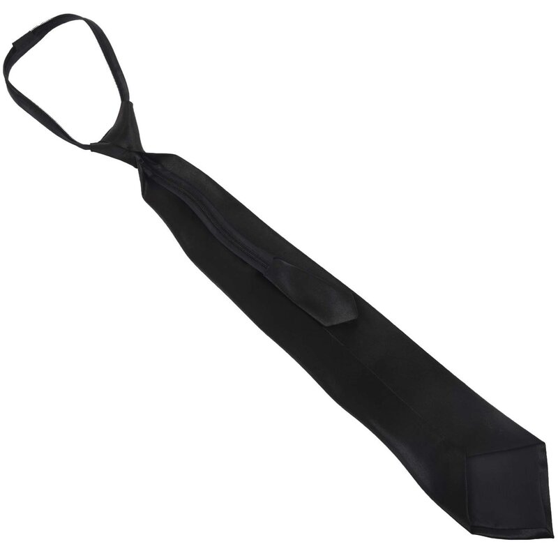Poliéster preto sólido masculino com zíper gravata, laço com zíper