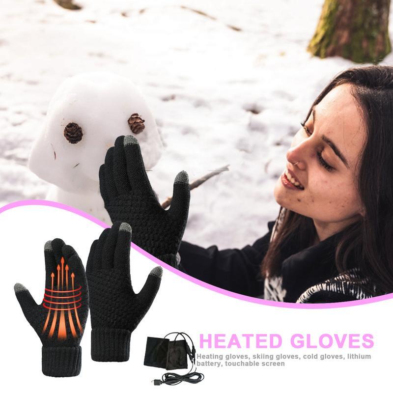 Heated Gloves USB Velvet USB Powered Heating Gloves Winter Hands Warm Gloves Touchscreen Jacquard Knitted For Outdoor