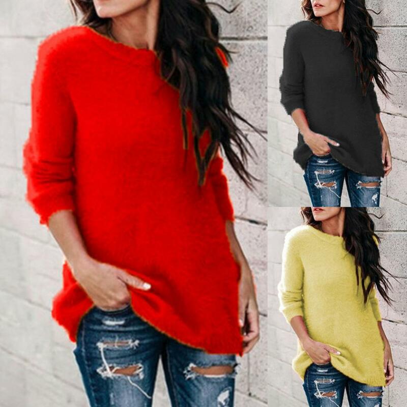 Свитера, топы, однотонный пуловер, свитер, Женский вязаный Трикотажный свитер с круглым вырезом, свободная повседневная женская модель