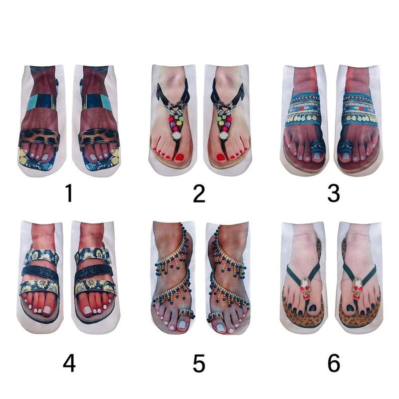 Short Over Ankle Boat Socks 3D Pattern Manicure Print Socks Elasticity Polyester cotton Flip Flop Socks Breathable Casual