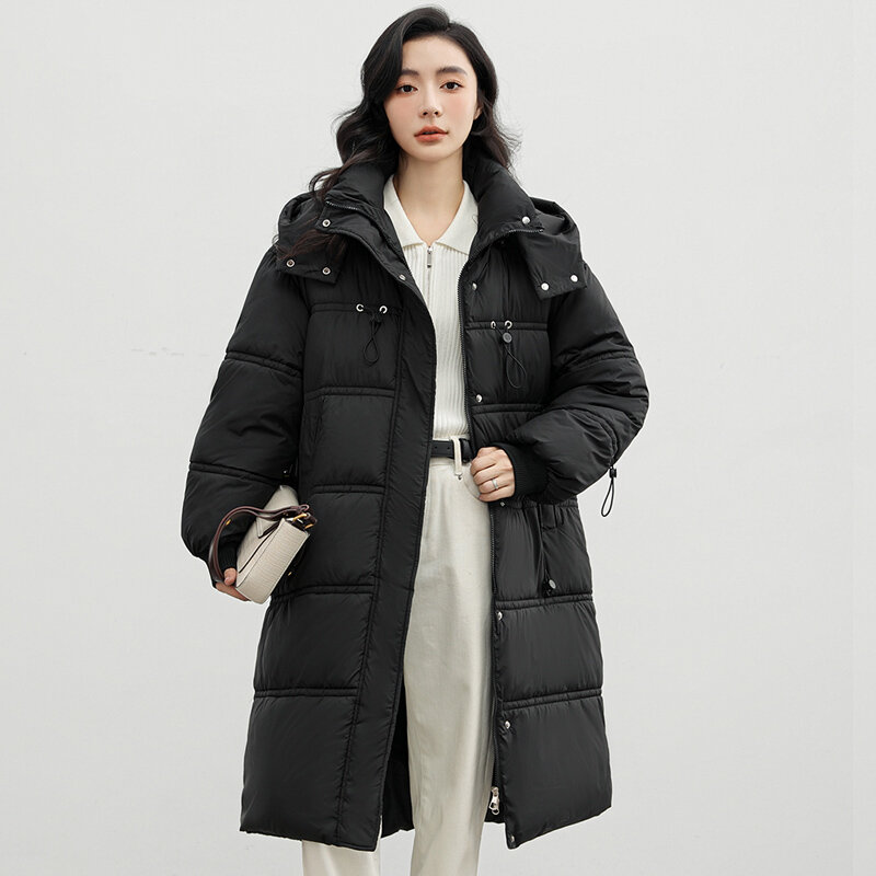 Jaket bertudung hangat setengah panjang, jaket longgar tebal Vintage 2023 mode berlapis katun berwarna Solid musim dingin