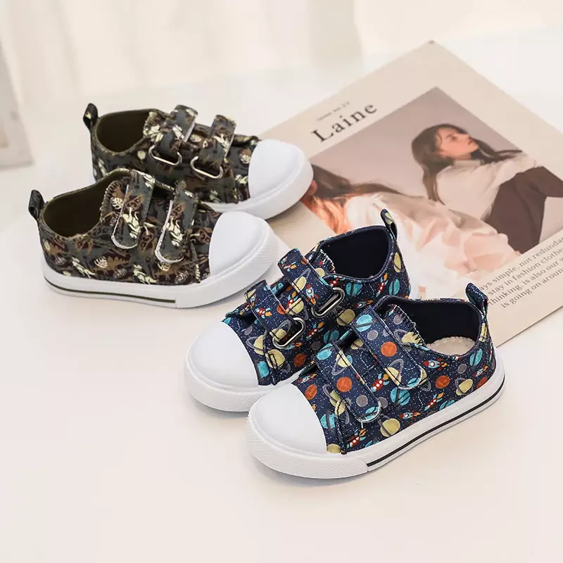 아기 캔버스 신발 여아 귀여운 프린트 스니커즈, 편안한 캔버스 캐주얼 스포츠 신발, 플랫 힐 어린이 신발