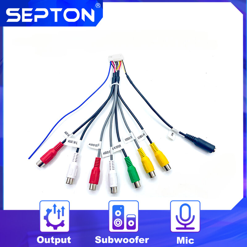 Septon 20 Pin Universele Rca Kabel Adapter Bedrading Connector Draad Harnas Voor Android Auto Radio Output Kabels